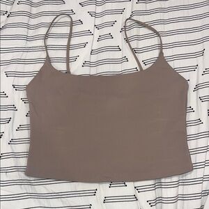 Aritzia Babaton Contour Taupe Spaghetti Strap Crop Top